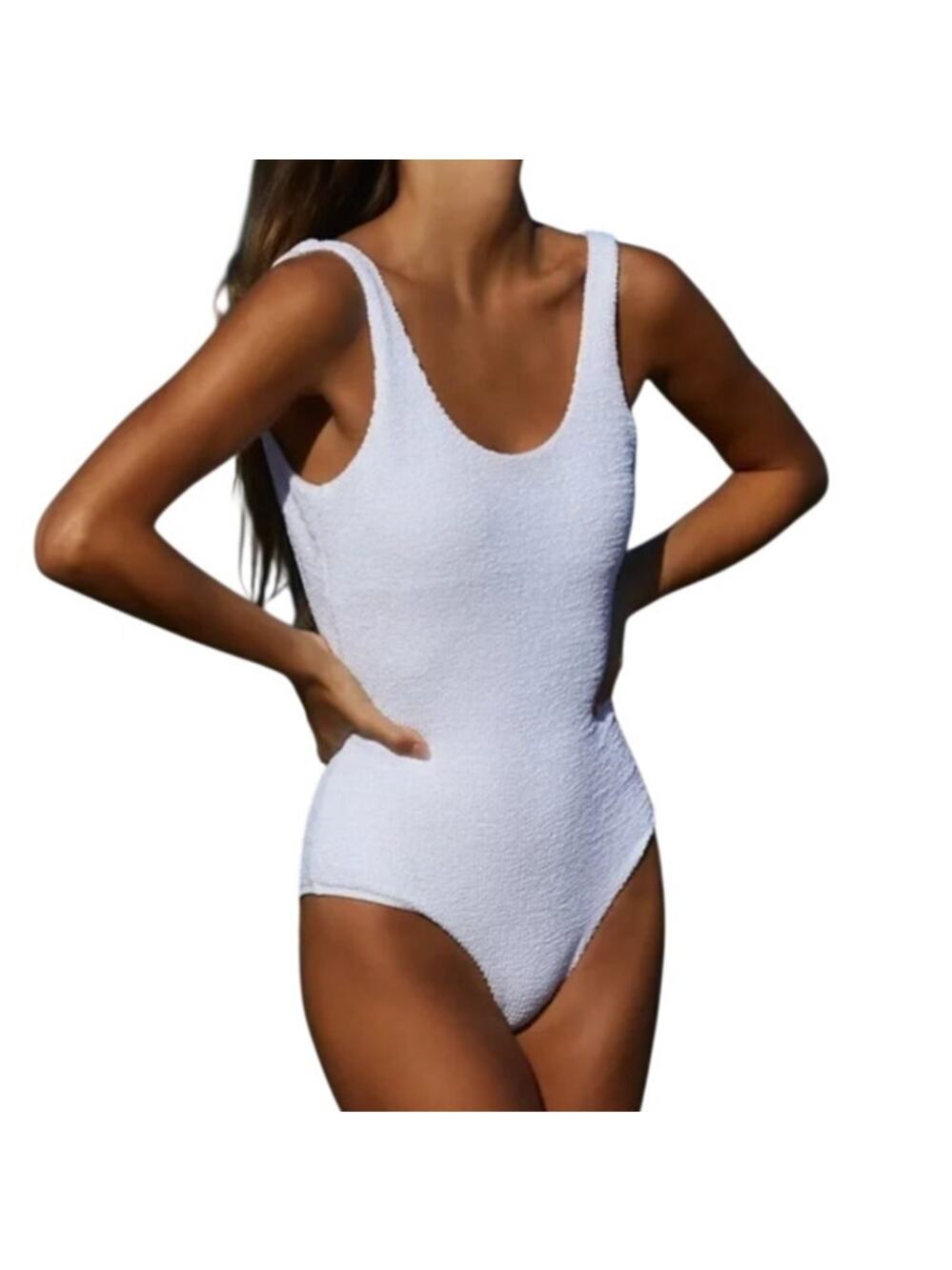 Free People The Backless One Piece Swimsuit White Crinkle Size Large NWT